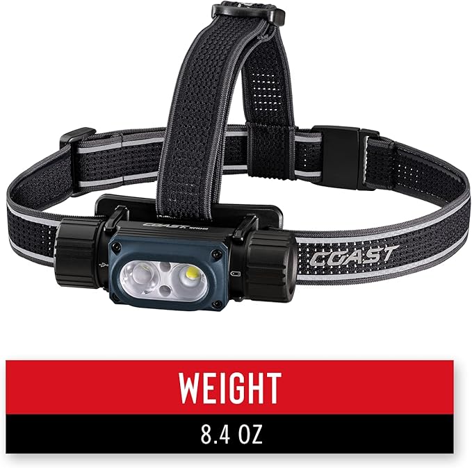 Coast WPH34R 2000 Lumen Waterproof Ultra Bright IP68 USB Rechargeable-Dual Power Headlamp, 6 Modes