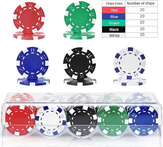 100Pcs Professional Poker Chip with Storage Box, 5 Colors Casino Poker Chips Set, 11.5 Gram Clay