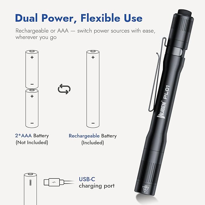WUBEN PL01 Pen Light, 650 Lumens Pocket EDC Flashlight Rechargeable, Bright LED Pen Flashlight