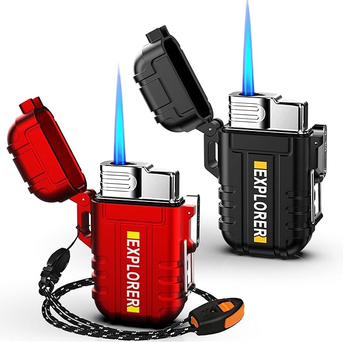 Waterproof Butane Torch Lighter Refillable Windproof Jet Flame Lighters for Fireplace Fireworks