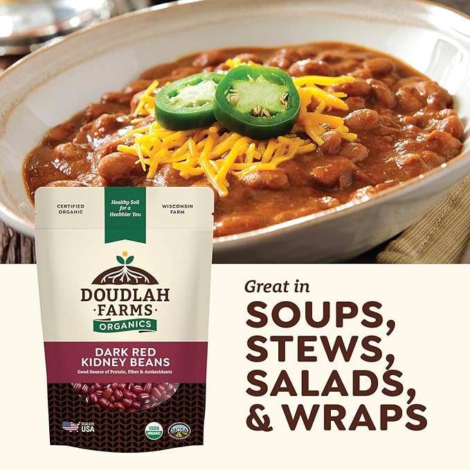 Organic Dried Dark Red Kidney Beans 5 lb - Non-GMO, USDA Organic, Farmed From Regenerative Soil
