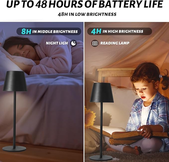 Maksone 2 Pack LED Cordless Table Lamp, 6600mWh Rechargeable Battery Desk Lamp, 3000K Stepless