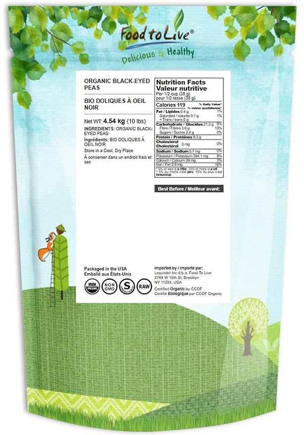 Food to Live Organic Black-Eyed Peas, 10 Pounds ??Raw Dried Cow Peas, Non-GMO, Bulk Beans, Product