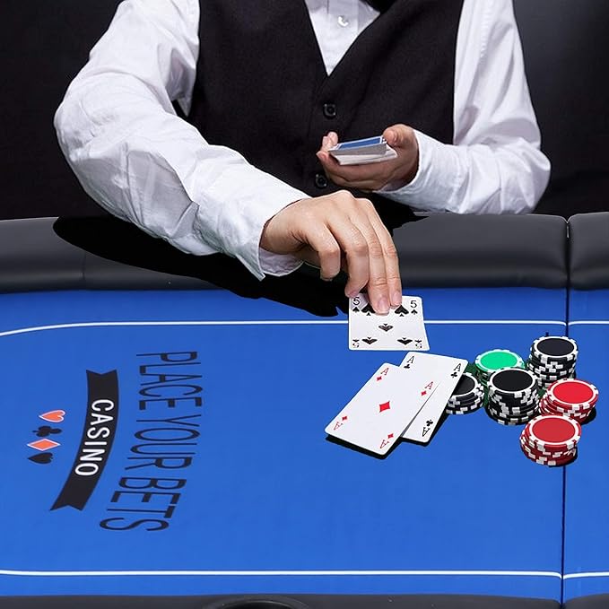 Upgraded 8 Player Poker Table with Plastic Cup Holder, Foldable Texas Hold'em Table, Portable