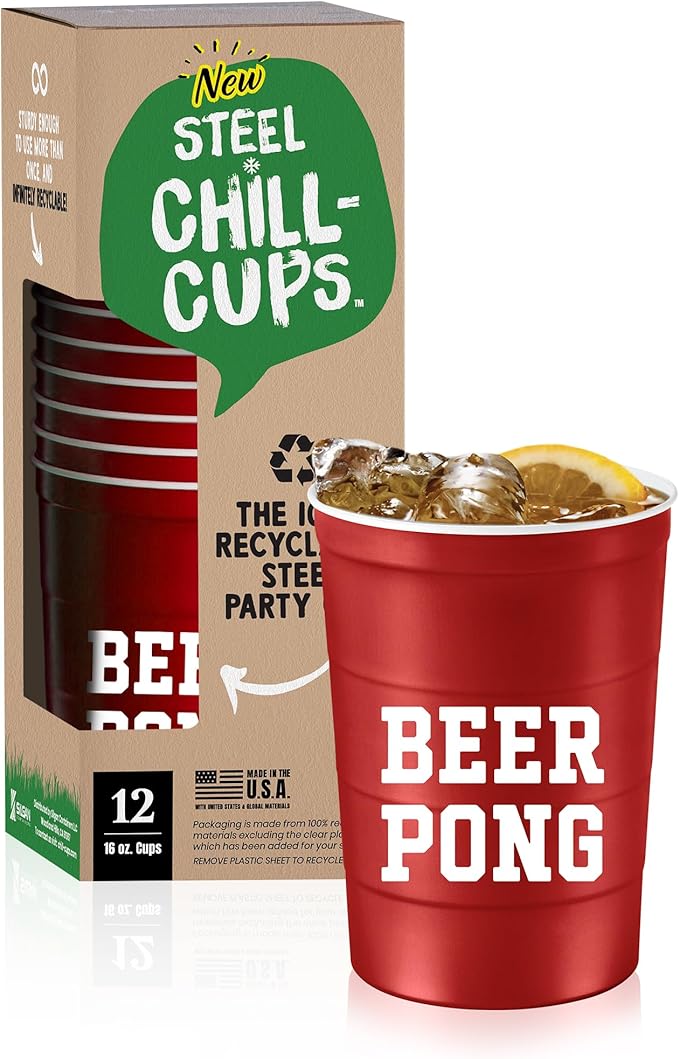 16 oz. Party Cup 'Beer Pong' Drinking Game Design for Cold Drinks, Sturdy, Durable, Disposable