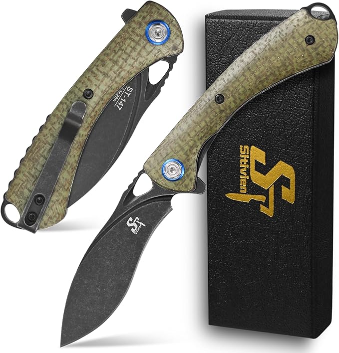Sitivien ST147 Folding Pocket Knife,Black Stonewashed 14C28N Steel Blade with Micarta Handle