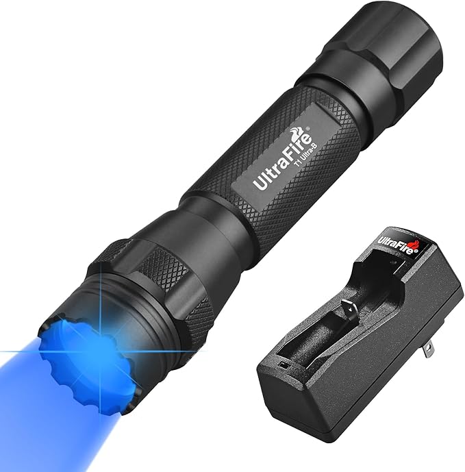 ULTRAFIRE Blue Light Flashlight,450-460nm High-Purity Single Mode Blue LED, Portable Compact for