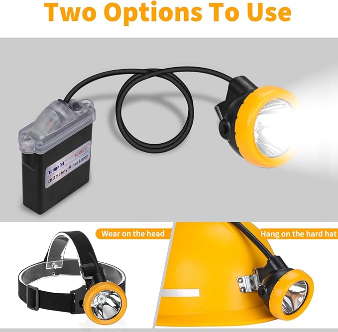 Rechargeable LED Mining Headlamp, Super Bright Safety Head Torch with 1+2 LEDs and Battery Pack