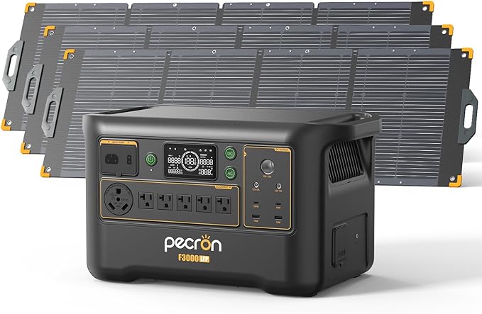 Pecron Portable Power Station F3000LFP with 200W Solar Panel*3, 3072Wh Solar Camping Generator can
