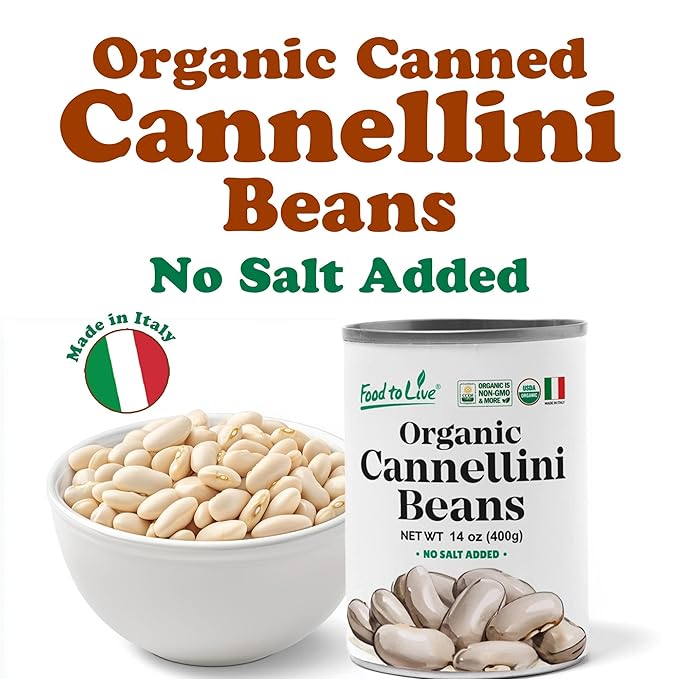 Food to Live Organic Italian Canned Cannellini Beans, 14 oz (Pack of 12) - Unsalted Non-GMO White