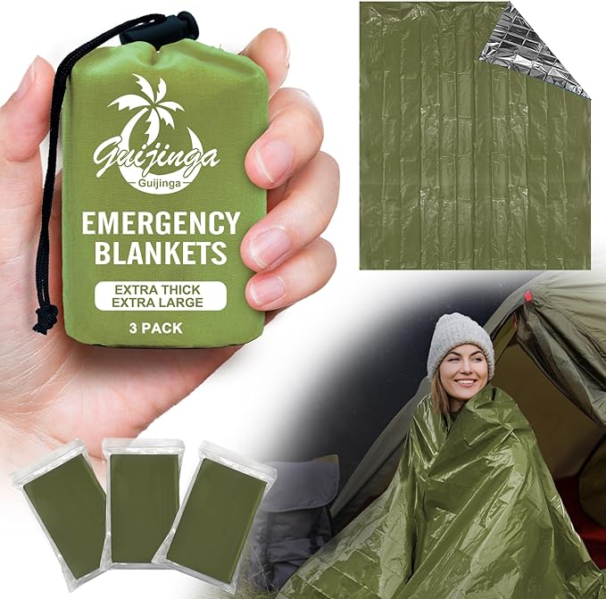 3-Pack Emergency Blanket, Extra-Thick Extra-Large Survival Blanket, Thermal Reflective Emergency