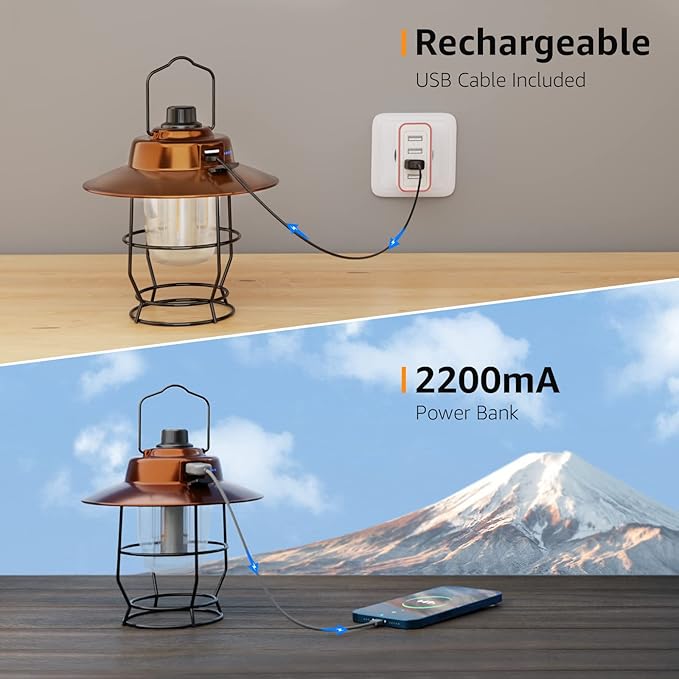 Lepro Vintage LED Camping Lantern Rechargeable, Power Bank, Christmas Decorations, Retro Style