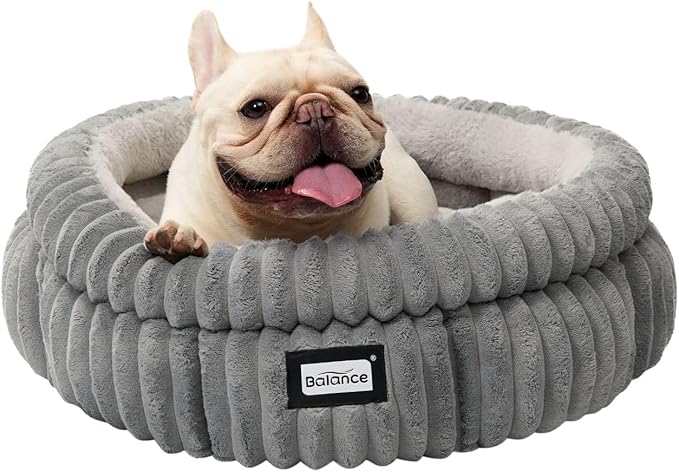 BALANCE Cat Bed Kitten Bed, Washable Round Cat Beds for Indoor Cats,Super Soft Plush Faux Fur Pet