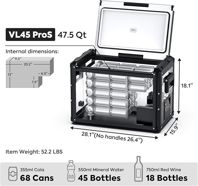 ICECO VL45 ProS Portable Refrigerator, Multi-directional Lid, Dual USB & DC 12/24V, AC 110-240V