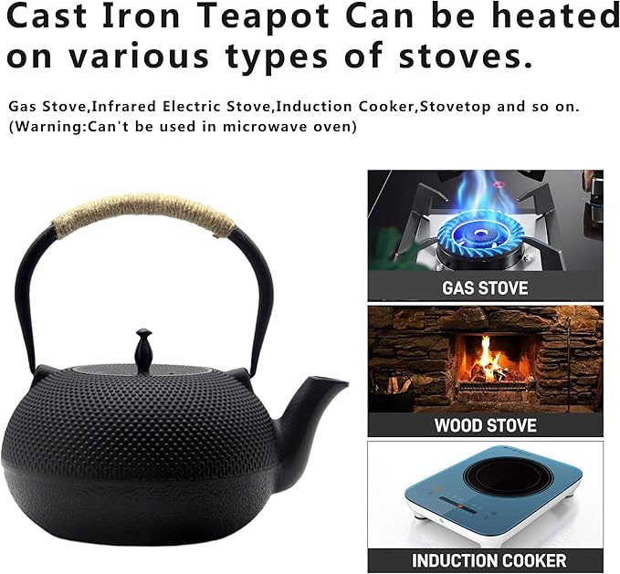 Big Cast Iron Teapot, Japanese Tetsubin Tea Kettle for Stovetop Safe, Cast Iron Tea Pot with
