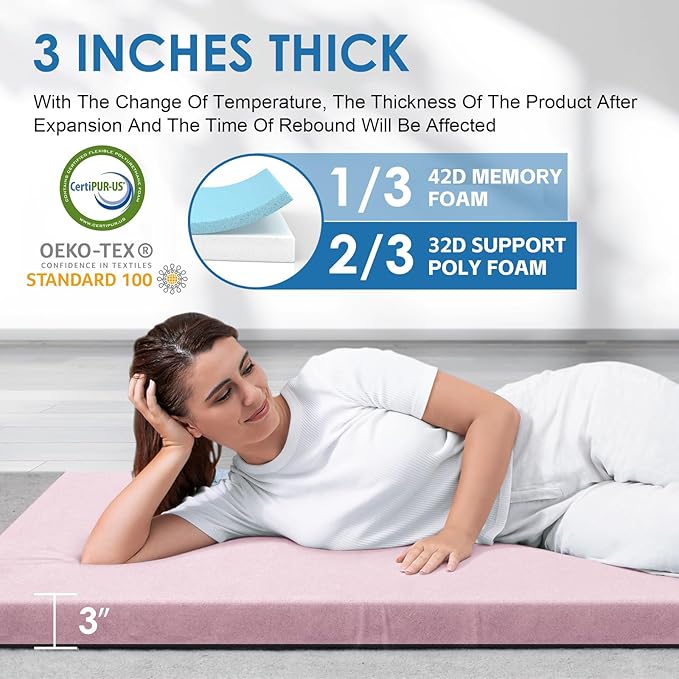 KingChii CertiPUR-US Memory Foam Camping Mattress, Portable Roll Up Travel Car Camping Mattress