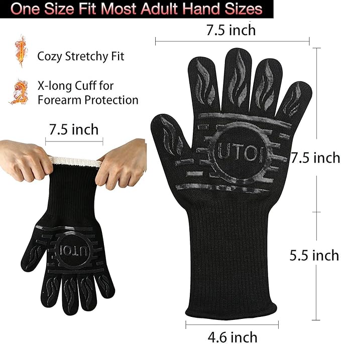 BBQ Grill Gloves, 1472°F Heat Resistant Barbecue Gloves Oven Mitts, Silicone Non-Slip Cooking