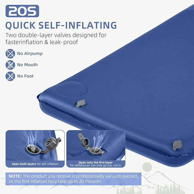 Memory Sleeping Pad, 3.1" Ultra-Thick Foam Sleeping Mats for Camping, Easy Inflate&Deflate,9.5