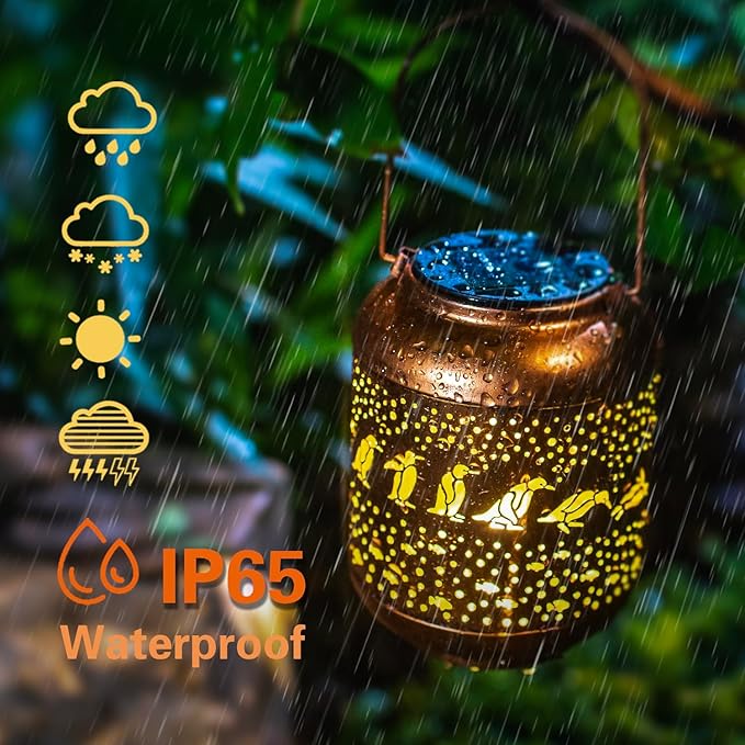 Penguin Solar Lanterns Outdoor Waterproof,Hanging Solar Lights Penguin Gifts for Women Men Metal