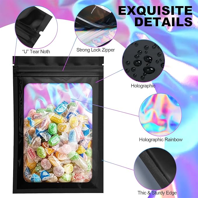 100 Pack Mylar Bags - 5.5 x 7.8 Inch Resealable Smell Proof Bags Foil Pouch Flat Bag with Front