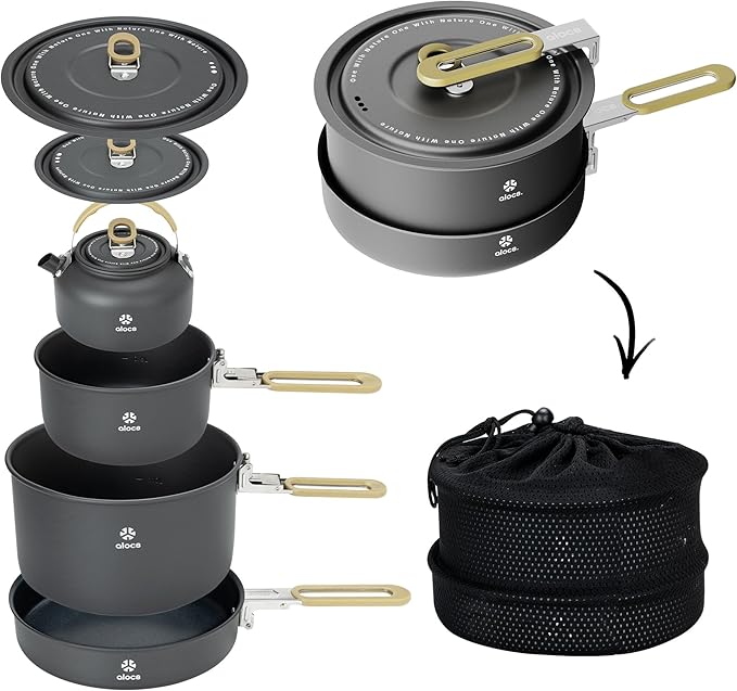 Alocs Camping Cookware, Portable Non-Stick Camping Pan Set with Enhanced Handle, Ideal for Outdoor