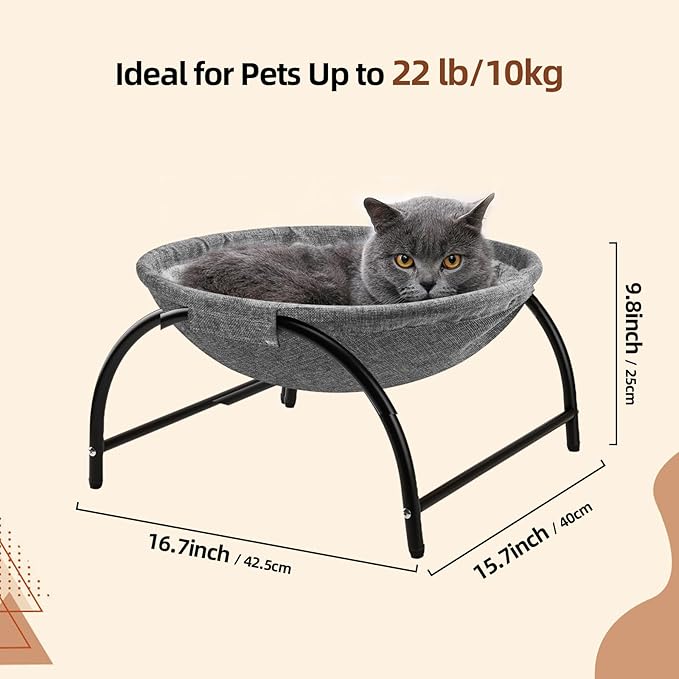 Raised Cat Hammock Bed, Pet Bed for for Indoor Cats, Standing Cat Cot with Washable Plush,17.1 x 17
