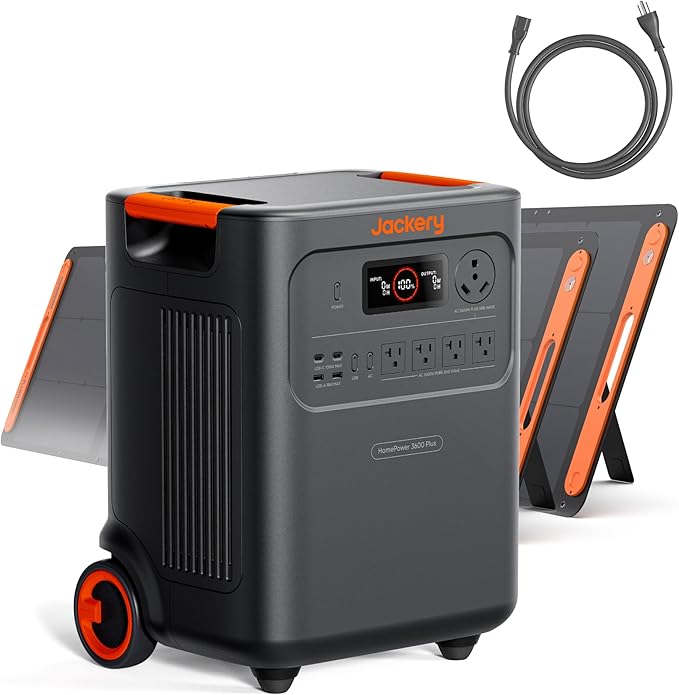 Jackery HomePower 3600 Plus Portable Power Station with AC Cable and 2x 200W Solar Panels, 3600W AC