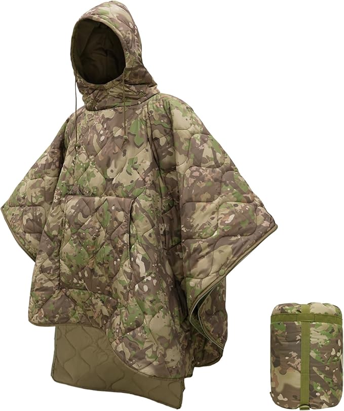 Poncho Liner Hoodie with Pocket Insulated Military Sleeping Bag Water Resistant for Outdoor Camping