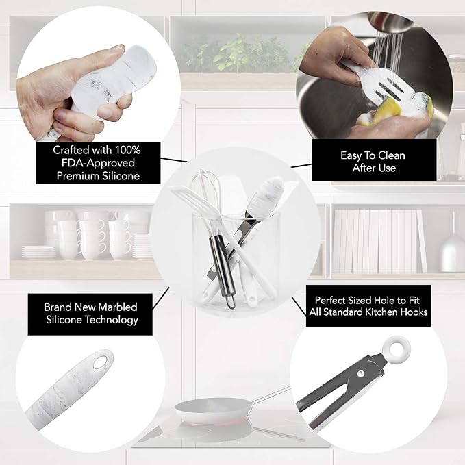 COOK WITH COLOR Silicone Cooking Utensils, Kitchen Utensil Set, Easy to Clean Silicone Kitchen