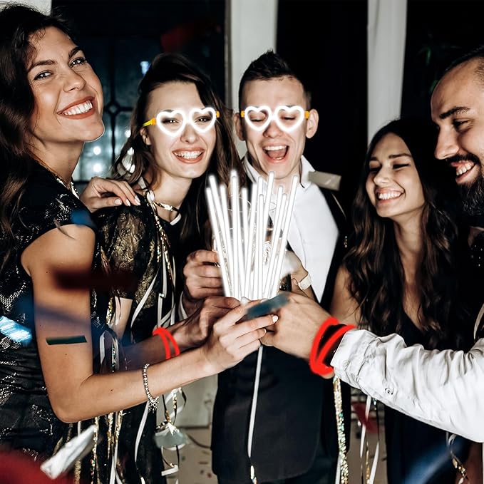 60 Pack 8??White Glow Sticks Bulk Bright Glow Sticks with 60 Connectors 20 Heart Glasses Glow In