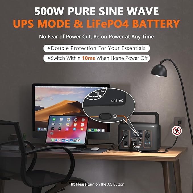 ALLWEI 500W Solar Generator with 100W Solar Panel, 512Wh LiFePO4 Portable Power Station with AC