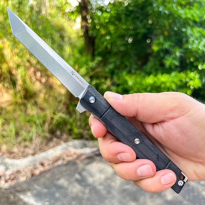 Flipper Pocket Folding Knife,DC53 Steel Blade and G10 Handle. With pocket clip and glass