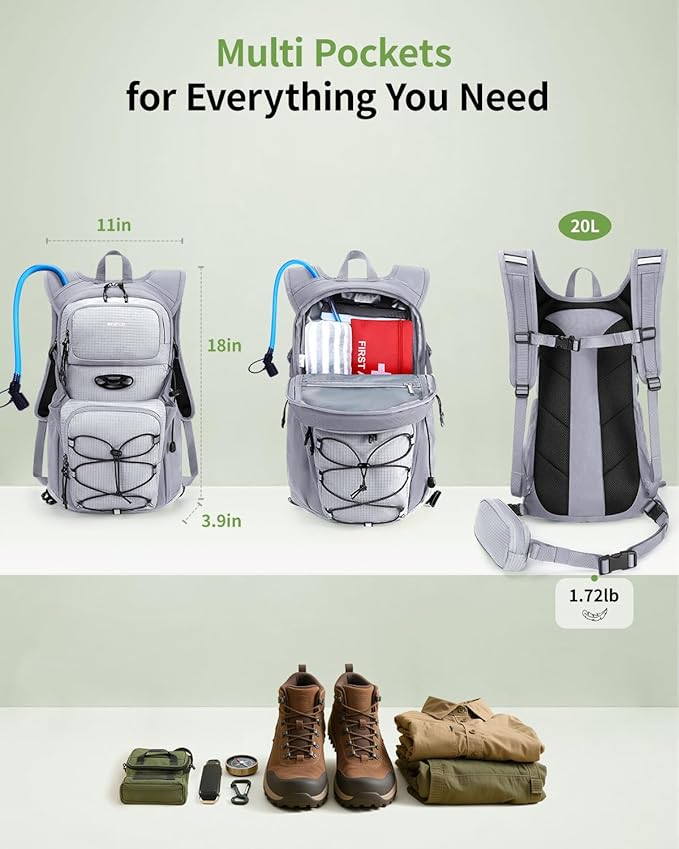 ECOHUB Hydration Backpack for Men Women, 20L Lightweight Hiking Daypack Cycling Backpack with 2L