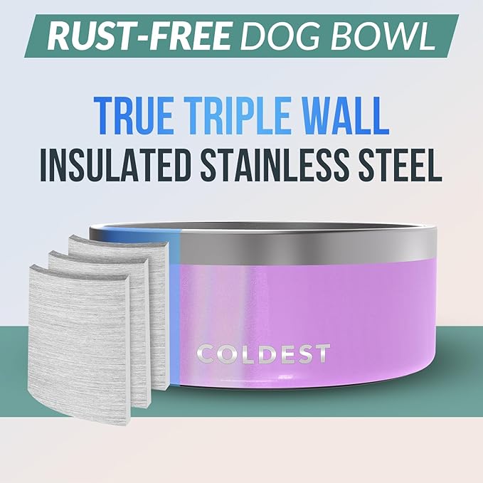 Coldest Dog Bowl - Anti Rust Metal, Non Slip, 3 Layers Insulated Stainless Steel Dog Bowls - Spill