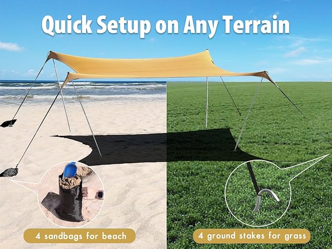 10×10ft UPF50+ Beach Tent Sun Shelter, Windproof Stable Outdoor Pop Up Beach Shade Canopy for