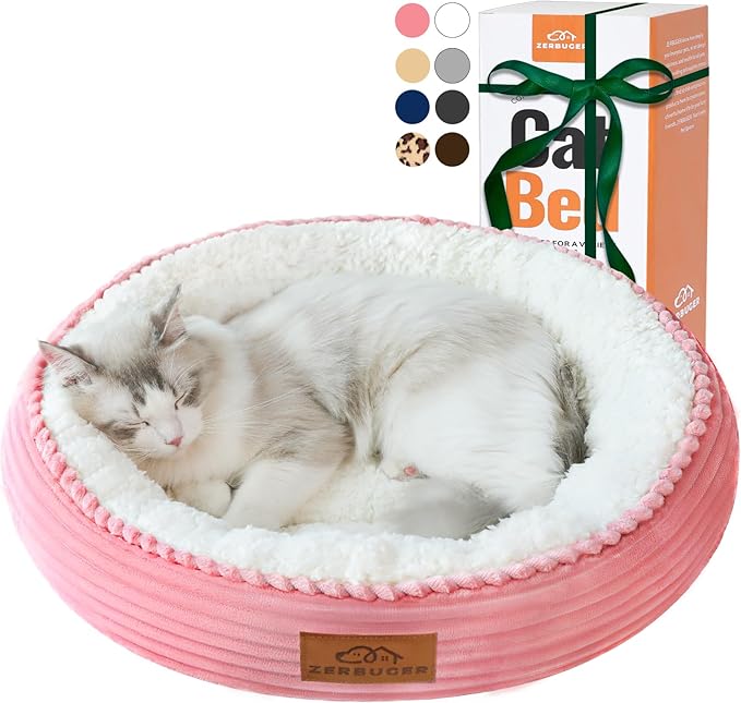 20in Washable Cat Beds for Indoor Cats - Round Donut Pet Bed for Cats, Small Dogs, Puppy, Kitten