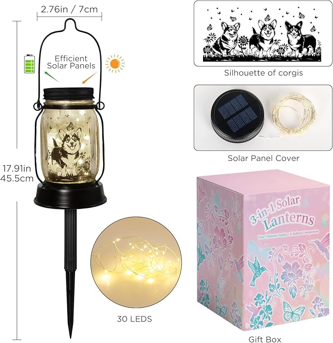 Corgi Gifts for Women/Men Corgi Solar Lanterns Dog Mom Birthday Dog Lovers Lantern Pet Loss Pet