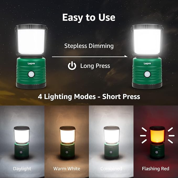 Lepro Camping Lantern, Battery Powered LED with 1500LM, 4 Light Modes, Waterproof Tent Light