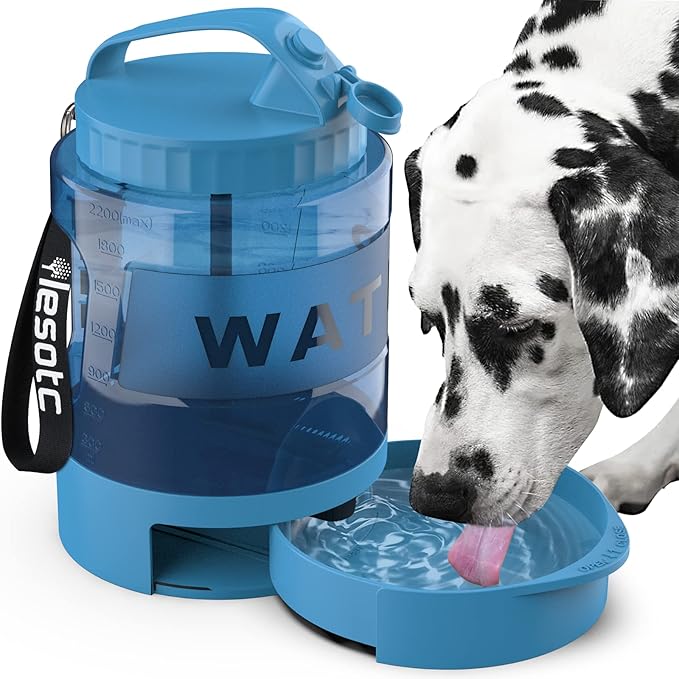 Dog Water Bowl Dispenser 77oz, Large Pet Dog Water Bottle Portable with Pull-Out Travel Water Bowl