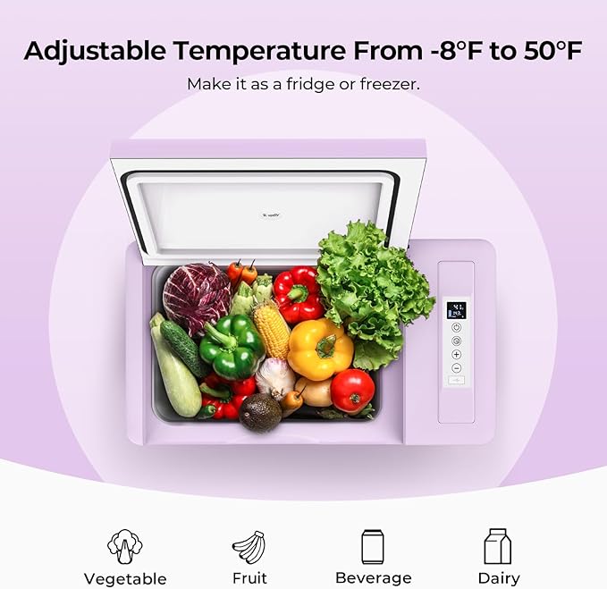 BougeRV Purple 23Quart Portable Refrigerator, 12 Volt Fridge 22L, Portable Freezer Compressor