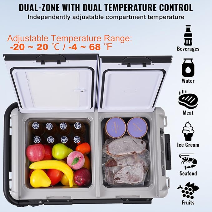 VEVOR Portable Car Refrigerator, 12 Volt Car Refrigerator Fridge, 50Liter(52.8qt) Dual Zone