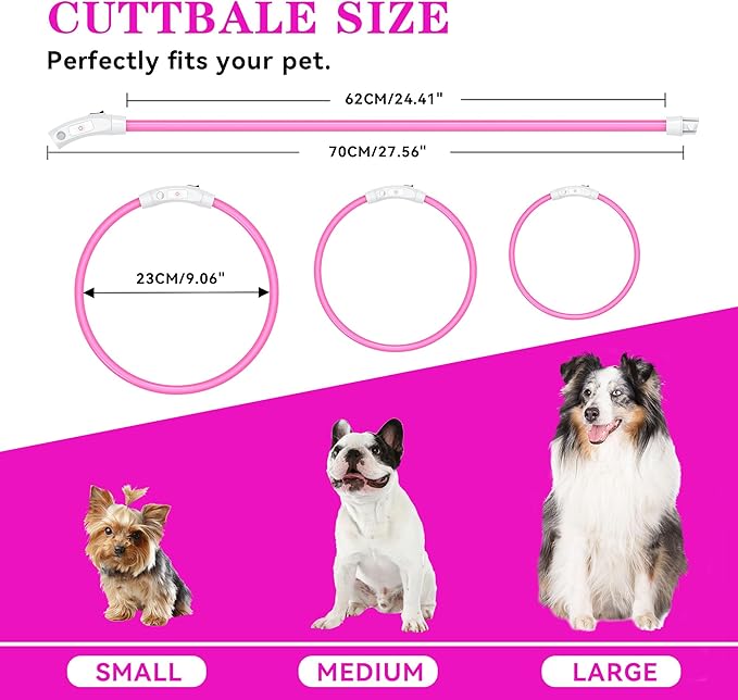 Led Light Up Dog Collar Rechargeable Waterproof, Glow in Dark Dog Collar, TPU Cuttable Lighted Dog