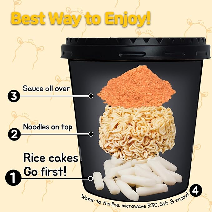 KINIKORA Premium Instant Rabokki Cup - Cheese Flavor, 2 Cups, Korean Ramen & Tteokbokki, Quick and