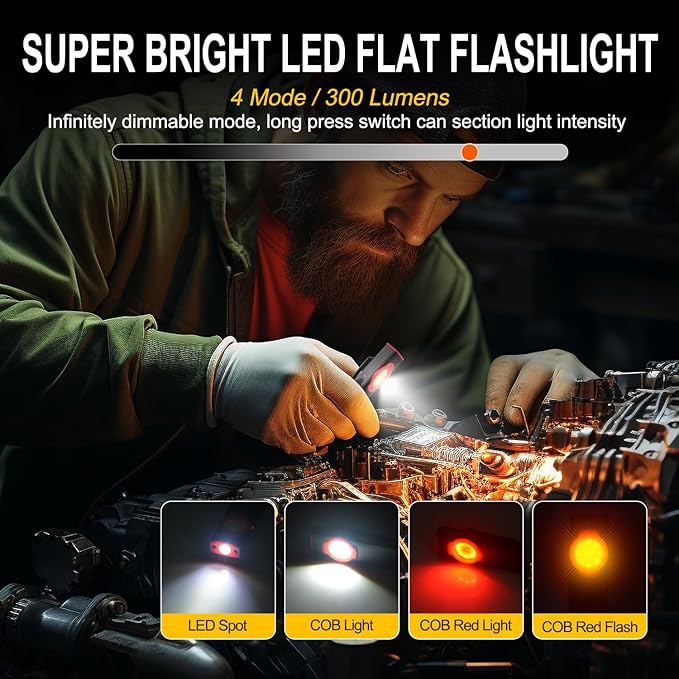 ULTRAFIRE EDC Flat Flashlight, 300 Lumen Rechargeable Magnetic Compact Pocket Light with Clip