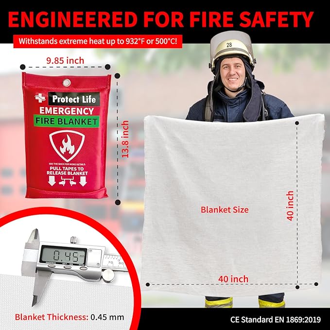 Protect Life Saving Emergency Fire Blankets 4 Pack - 40"x40", Fiberglass Fire Blanket for Home &