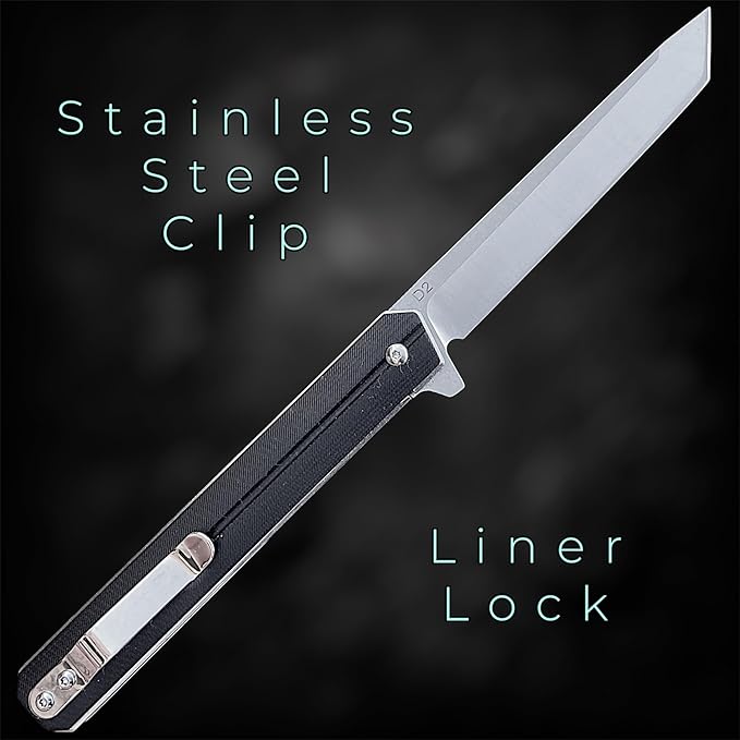 TACTICAL GEARZ Pocket Knife for EDC, G10 Handle, D2 Steel Tanto Blade, Includes Sheath (Oris)