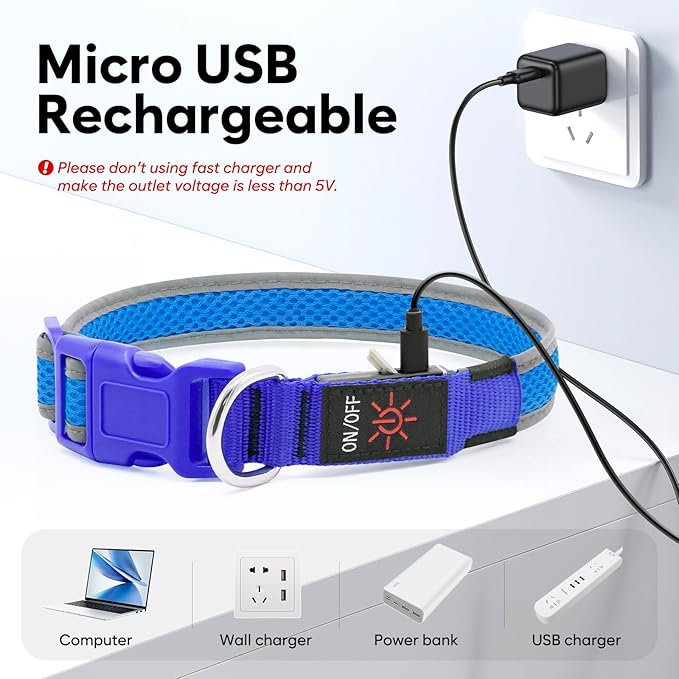 LED Dog Collar, Light Up Dog Collar USB Rechargeable, Brightest Dog Lights for Night Walking