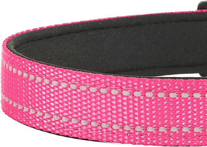 Reflective Dog Collar, Adjustable Soft Neoprene Padded Nylon Pet Collars with Buckle for Medium