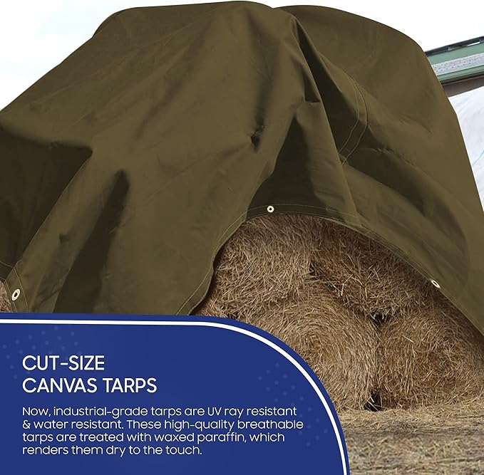 Tarps Now 8x12 ft Heavy Duty Canvas Tarp| 18 MIL Industrial Grade Fabric, Tear Resistance