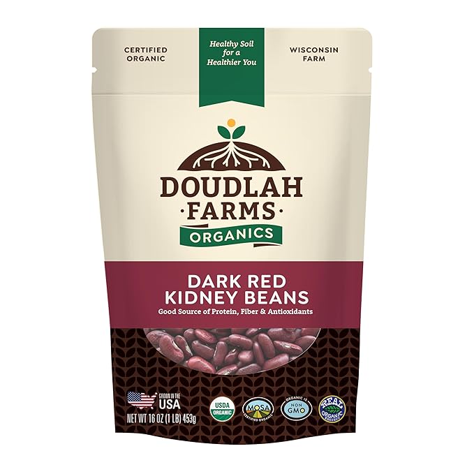 Organic Dried Dark Red Kidney Beans 1 lb - Non-GMO, USDA Organic, Farmed From Regenerative Soil